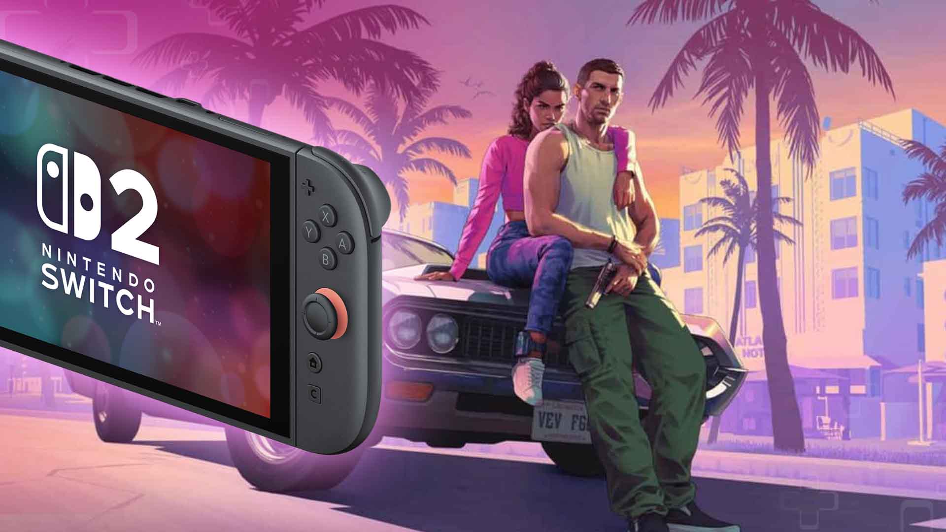 Composite banner pairing Nintendo Switch 2 hardware with Grand Theft Auto VI branding