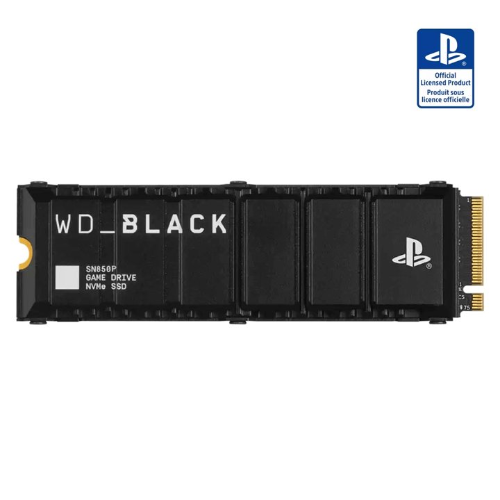 WD_BLACK SN850P M.2 SSD with its black heatsink and PlayStation branding