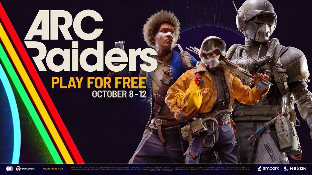 ARC Raiders Free Weekend promotional art showing raiders against a desert skyline