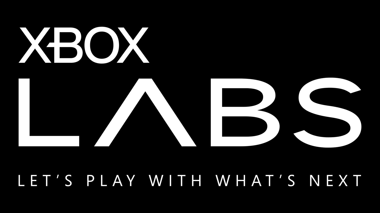 Xbox Labs wordmark on a black background with the tagline Let's play with what's next