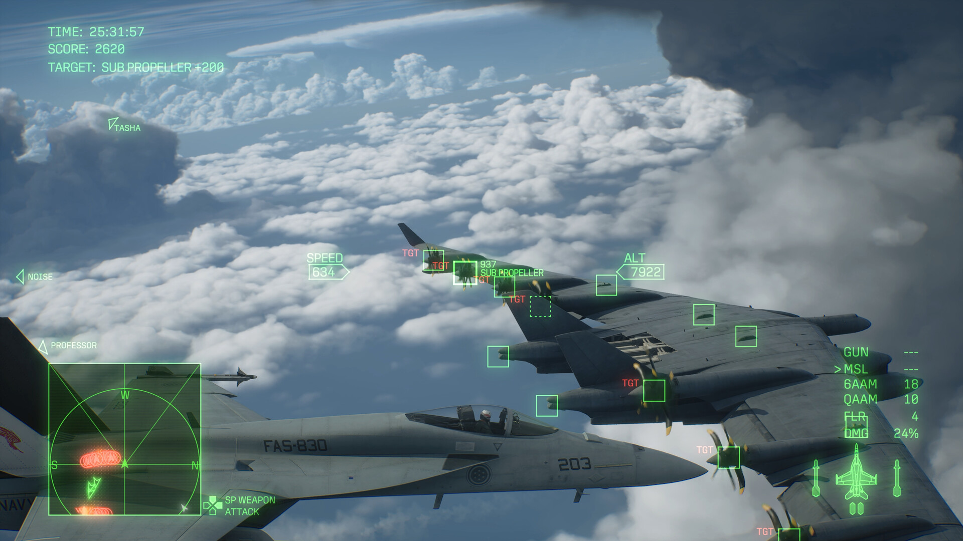 Official Ace Combat 8: Wings of Theve screenshot — fighter engaging a massive flying-wing target above the clouds