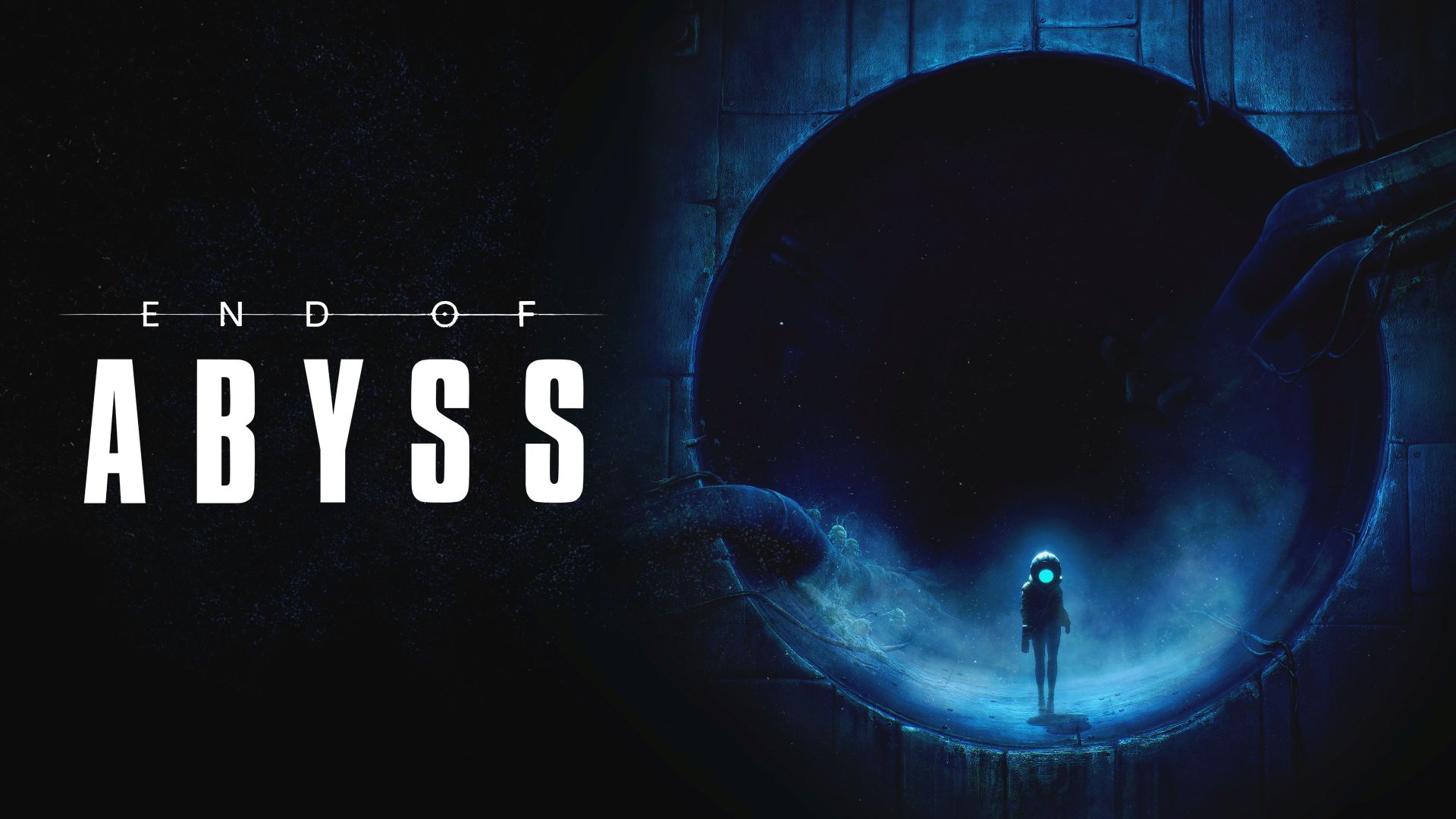 Official End of Abyss key art of Cel facing horrors in a blue-lit underground facility