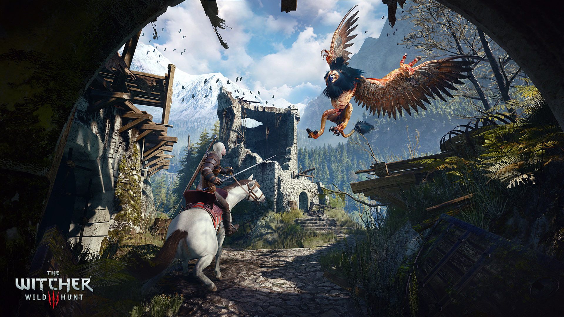 Official The Witcher 3: Wild Hunt screenshot — Geralt faces a griffin, for NextGenConsole Daily Console Drop September 27 2026