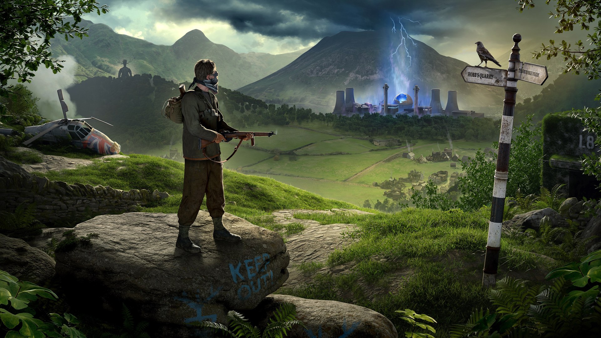 Official Atomfall key art: a survivor with a rifle overlooking the quarantine zone and a power plant, for NextGenConsole Daily Console Drop September 30 2026