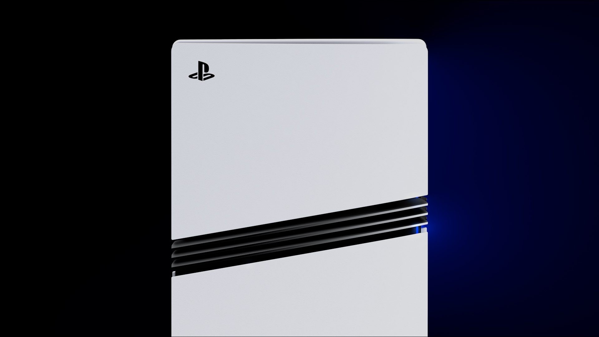 PlayStation 5 Pro console close-up with blue vent glow