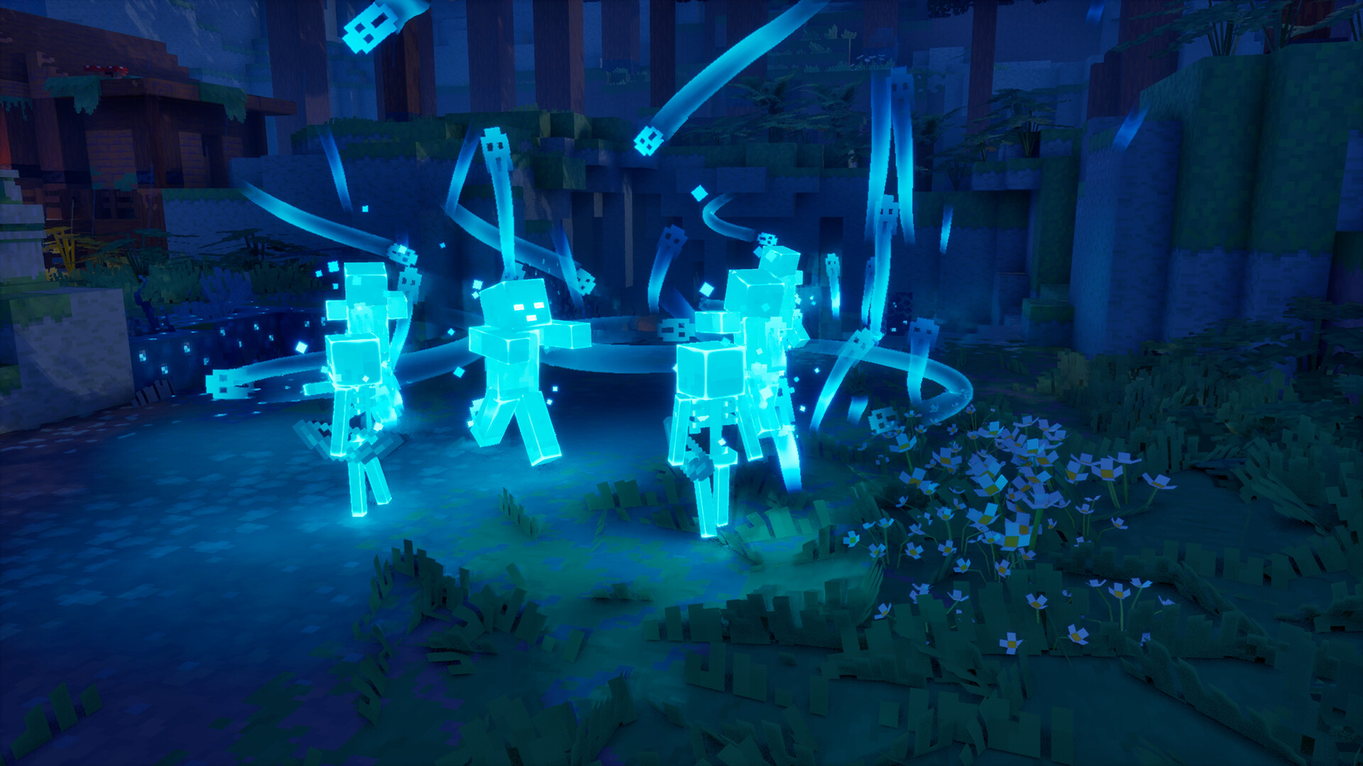 Official Minecraft Dungeons II screenshot — spectral undead in a night forest