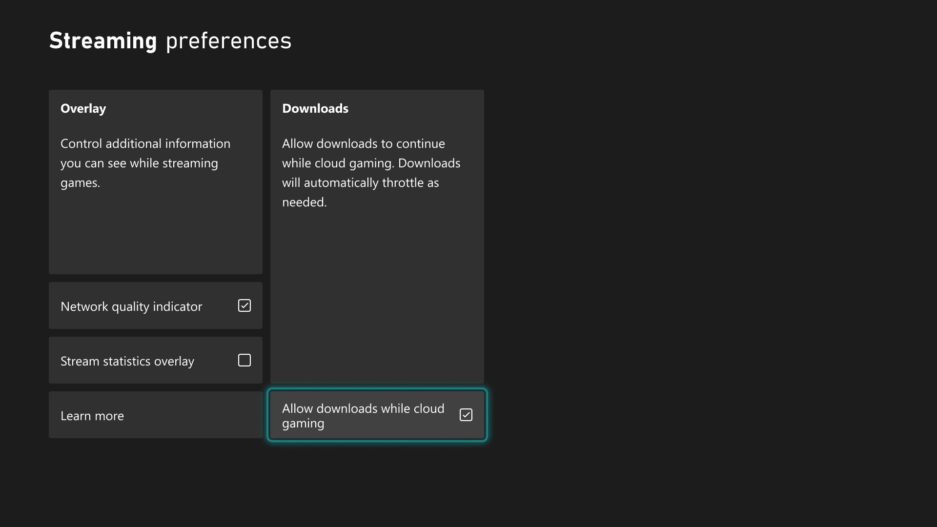 Xbox Cloud Gaming download-while-streaming preference