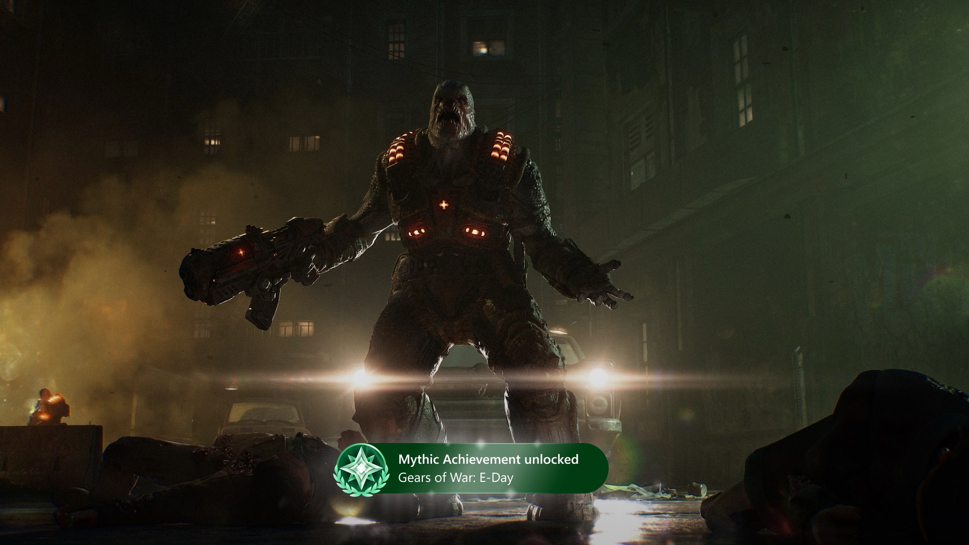 Official Xbox Wire screenshot of a Mythic Achievement unlock toast for Gears of War: E-Day