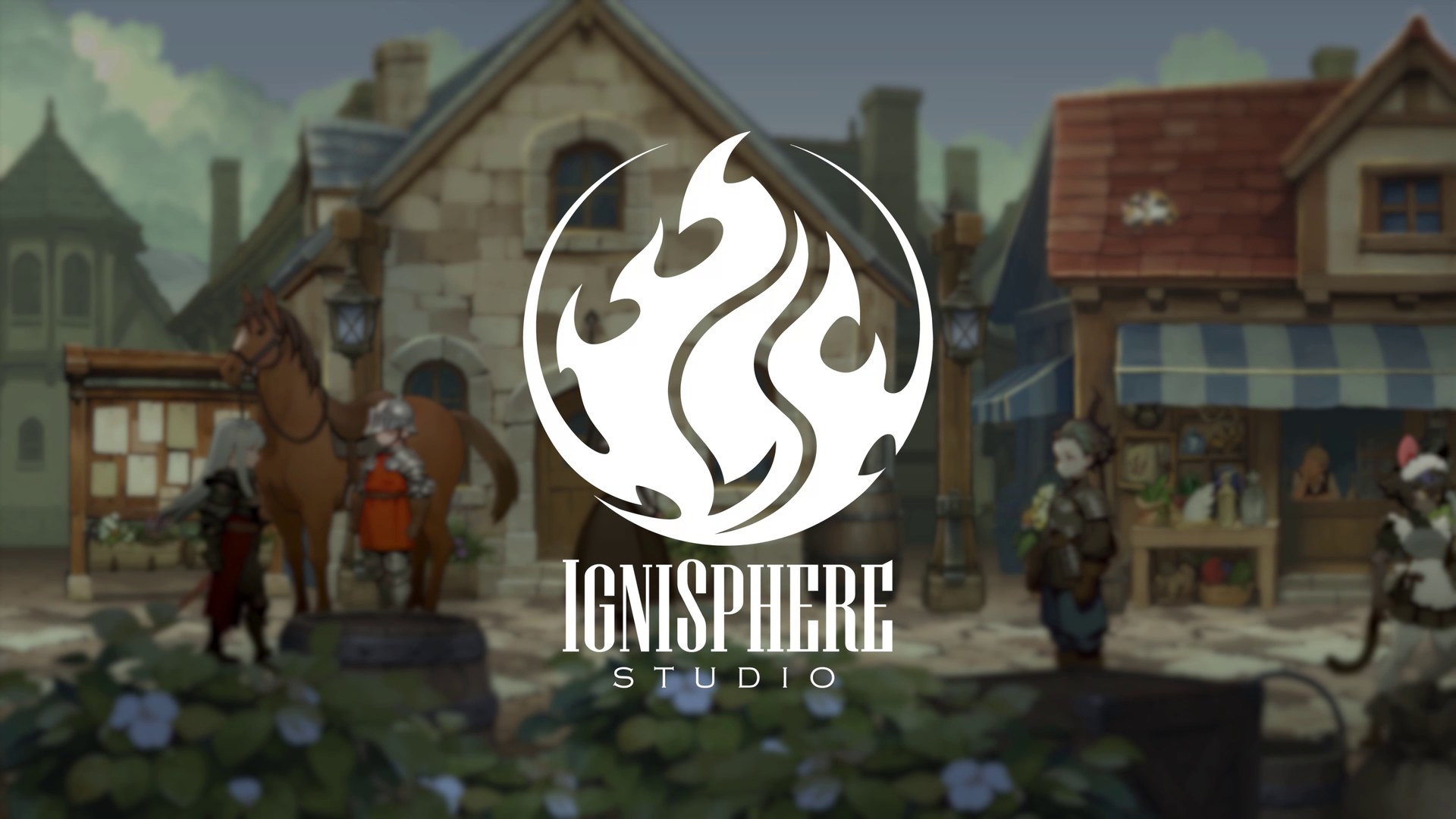 Ignisphere Studio logo over painted fantasy town art from the Dawngazer announcement