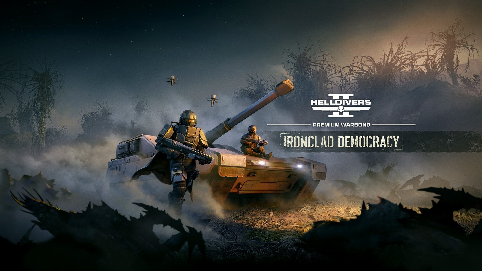 Official PlayStation Plus October 2026 Monthly Games promotional art featuring F1 25, Hunt: Showdown 1896, and Earth Defense Force: World Brothers 2