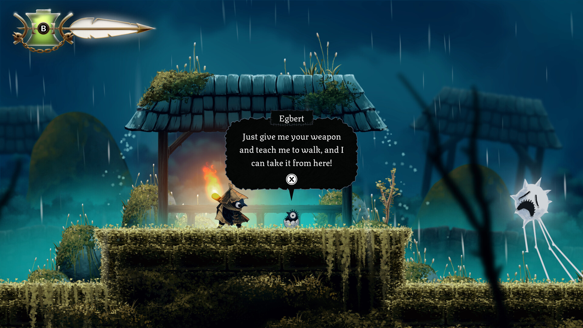 Official Well Dweller screenshot — dark fairy-tale Metroidvania scene with Glimmer