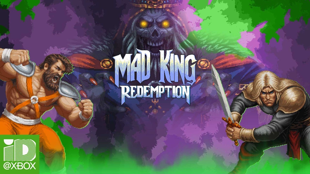 Mad King Redemption key art with skeletal Mad King and two warriors — ID@Xbox