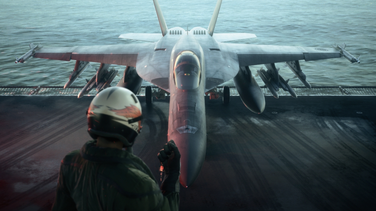 Official Ace Combat 8: Wings of Theve key art of fighter jets streaking through cloudy skies