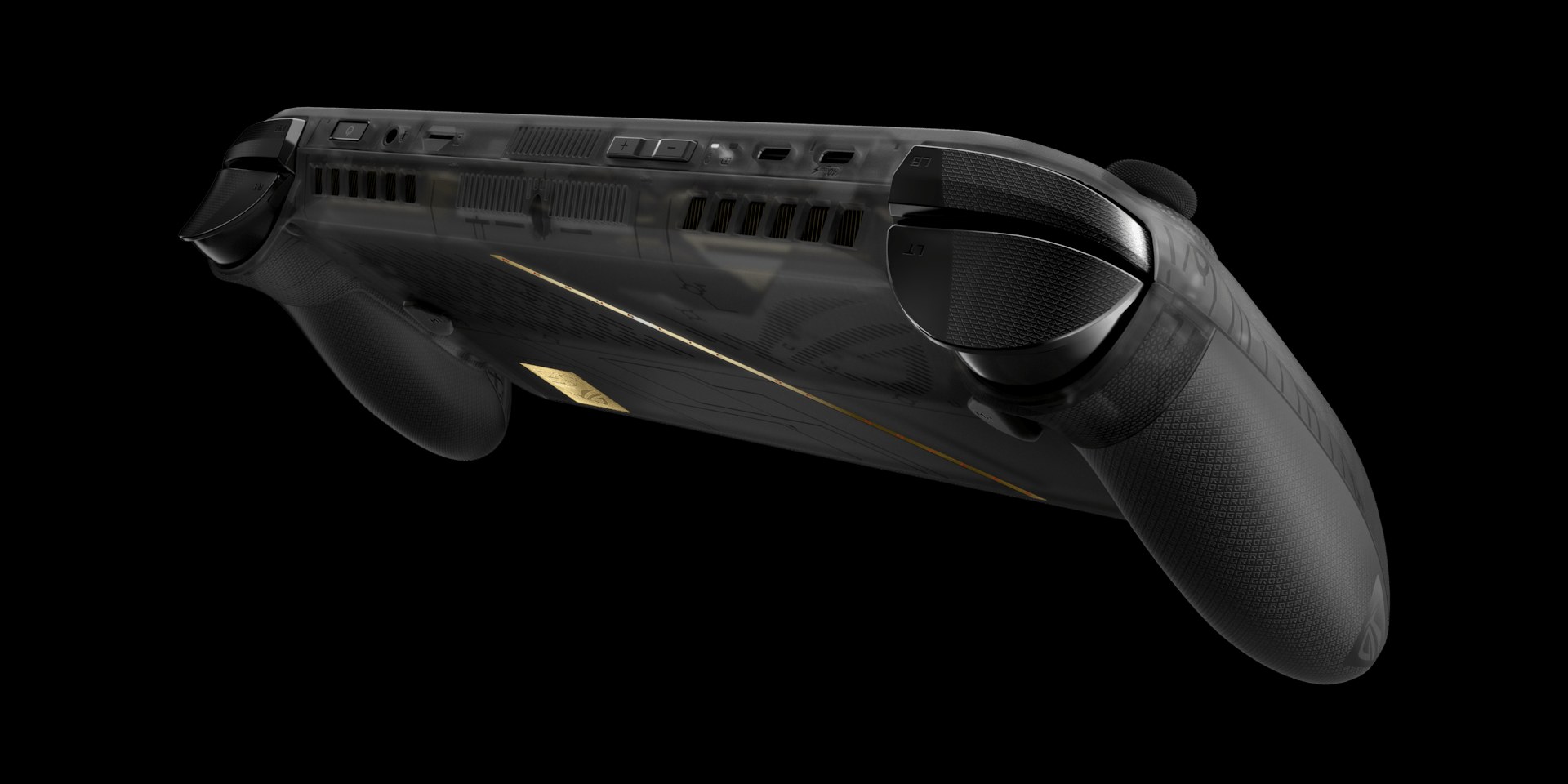 Official ASUS render of the ROG Xbox Ally X20 top edge showing triggers, bumpers and ports