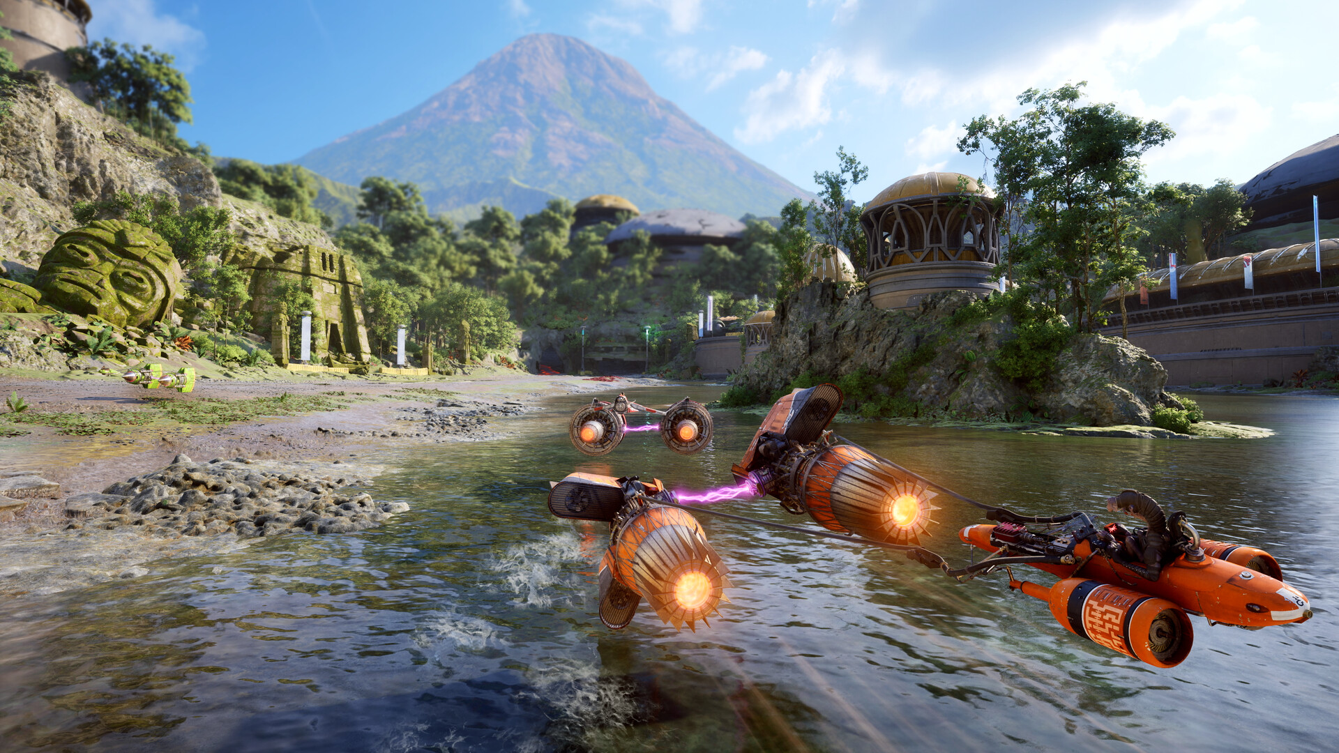 Official Star Wars: Galactic Racer gameplay screenshot of high-speed anti-grav racing