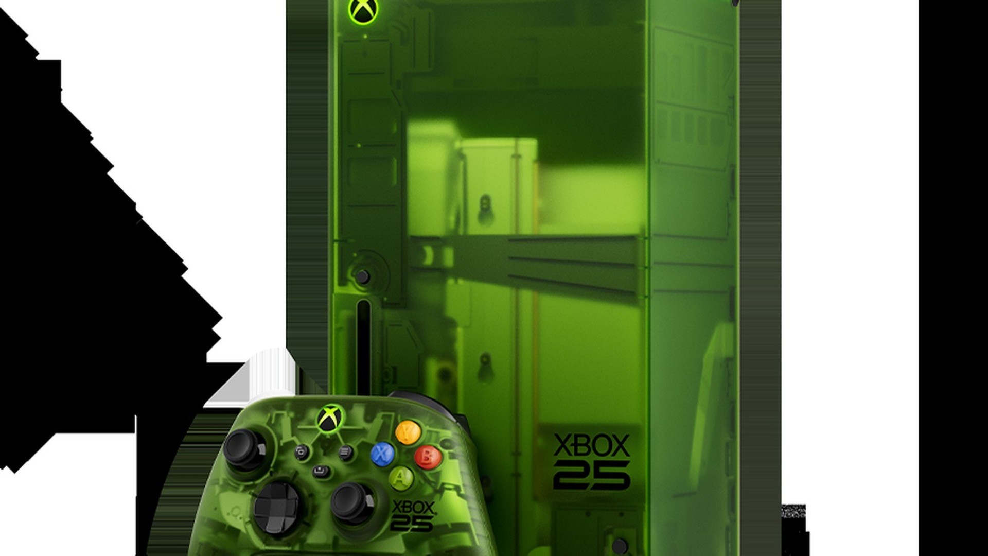 Official Xbox Series X Xbox 25 translucent green console and matching controller