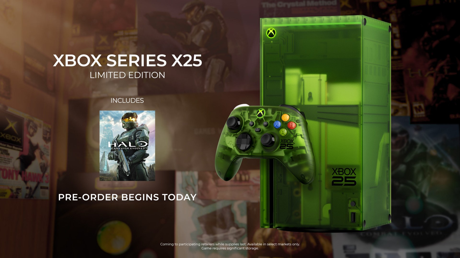 Official Xbox Series X25 Limited Edition artwork showing the translucent green console and controller with Halo: Campaign Evolved