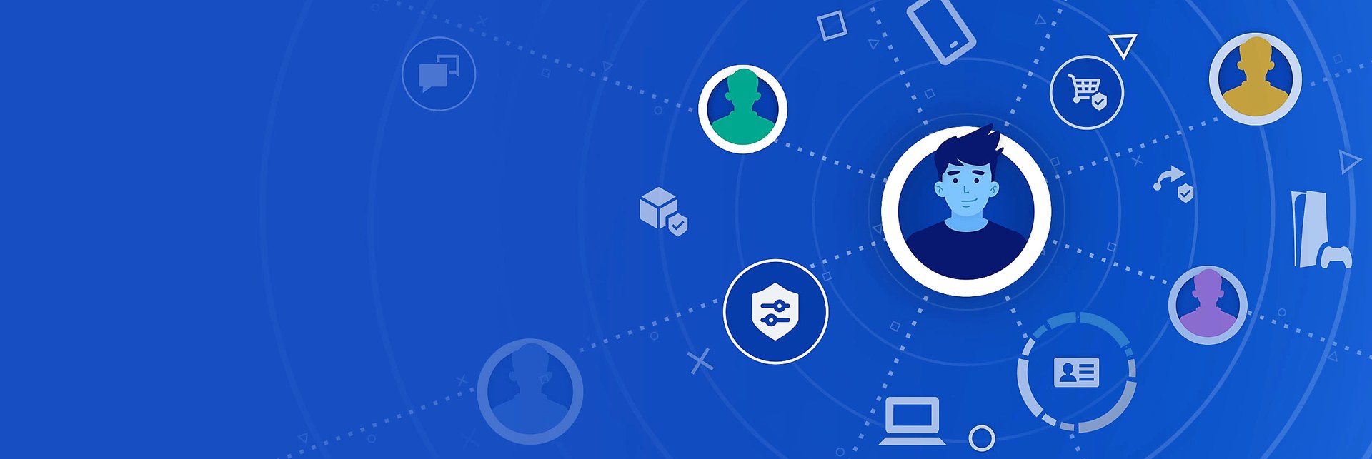 Official PlayStation privacy hub illustration showing a user profile connected to account and privacy icons