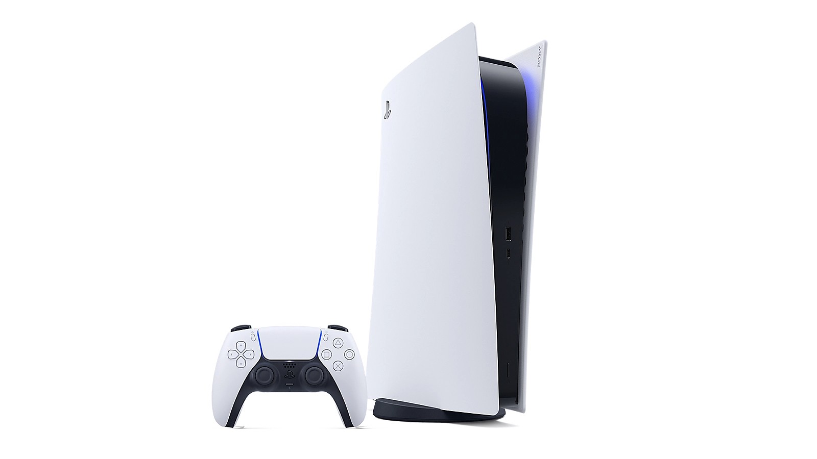Official PlayStation 5 disc edition console and DualSense product photo