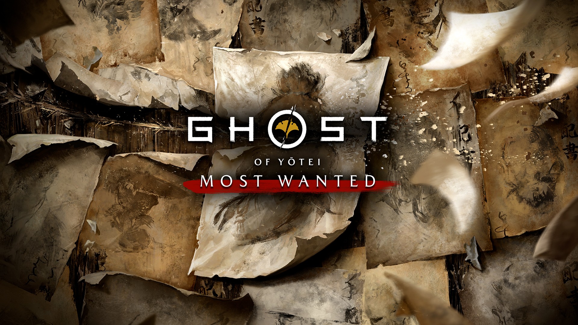 Official Ghost of Yōtei Most Wanted promotional graphic with ink-style wanted posters