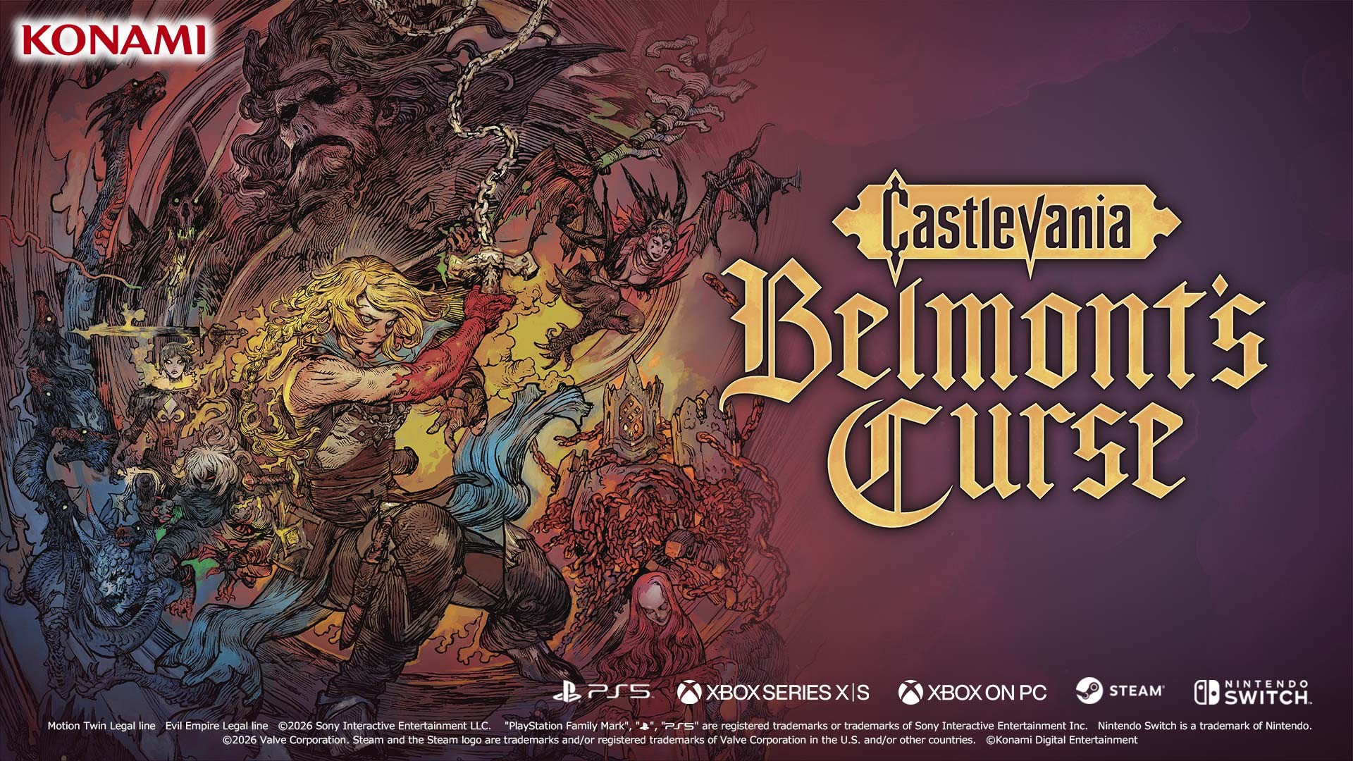 Official Castlevania: Belmont's Curse key art featuring Rose Belmont and Dracula