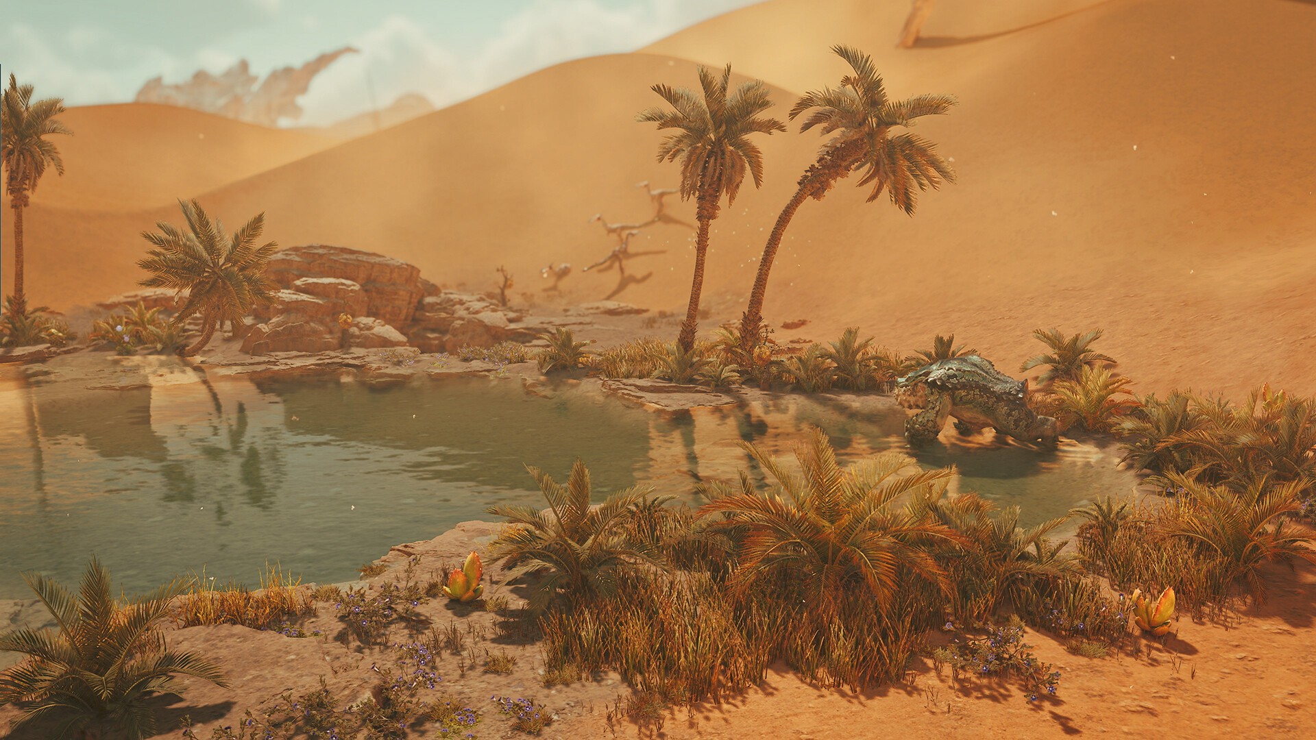 Official Monster Hunter Wilds screenshot of a hunter facing a large monster