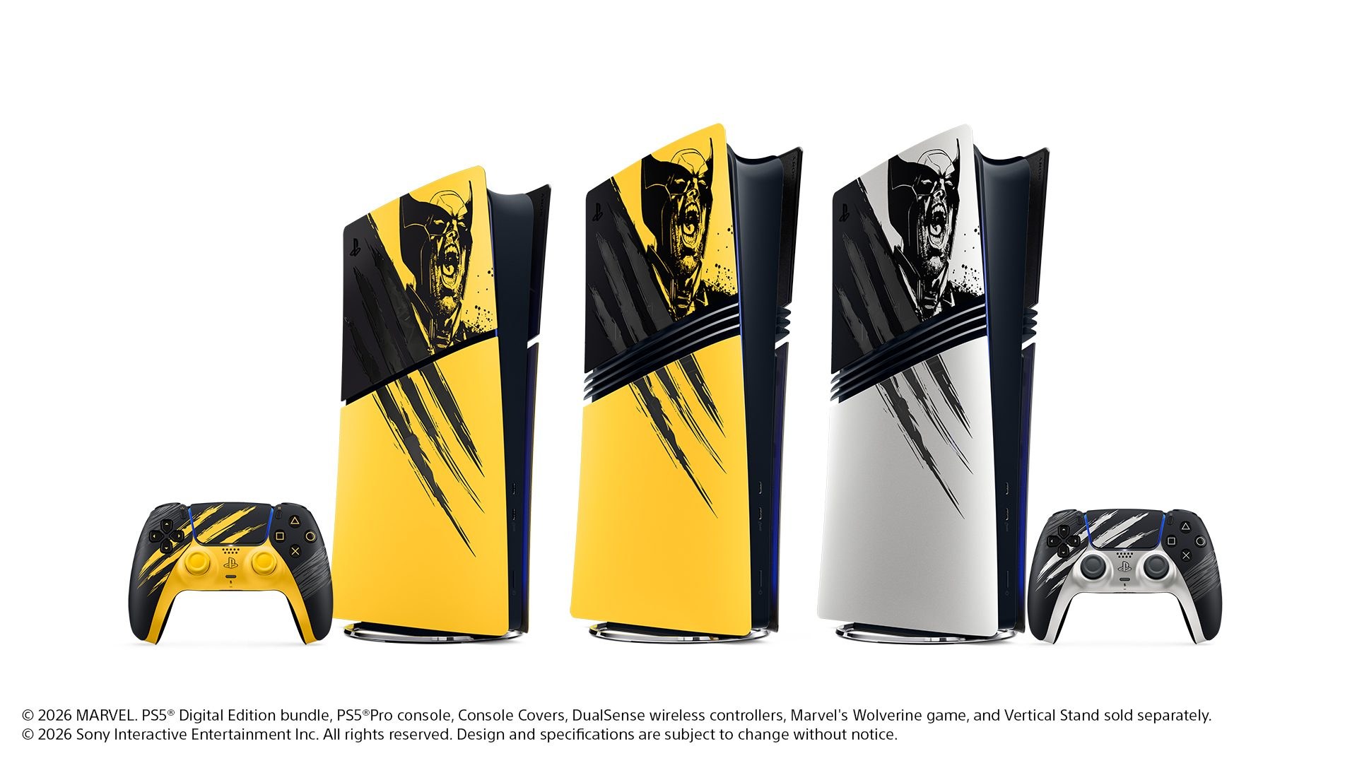 Official PlayStation art for the Marvel’s Wolverine Battle Yellow Limited Edition PS5 Digital Edition bundle and accessories